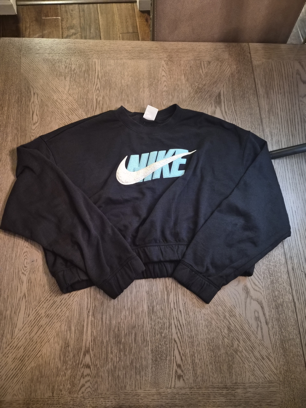 Nike Black Cropped Logo Sweatshirt - Black with Teal Logo